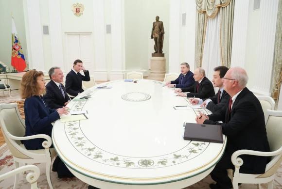 Russia's President Vladimir Putin, accompanied by Kremlin economic envoy Kirill Dmitriev and Kremlin aide Yuri Ushakov, meets with US special envoy Steve Witkoff and US President Donald Trump's son-in-law Jared Kushner at the Kremlin in Moscow on December 2, 2025. Photo: ANP / Alexander KAZAKOV / POOL / AFP